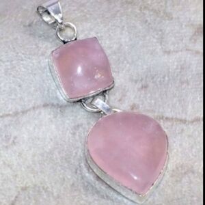 Rose Quartz Gemstone 925 Sterling Silver Handmade Pendant Necklace